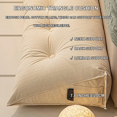 Miniatura 3 de Almohada grande de cuña de lectura, cojín de terciopelo para cabecero, respaldo triangular, color liso, para cama de día, litera, dormitorio
