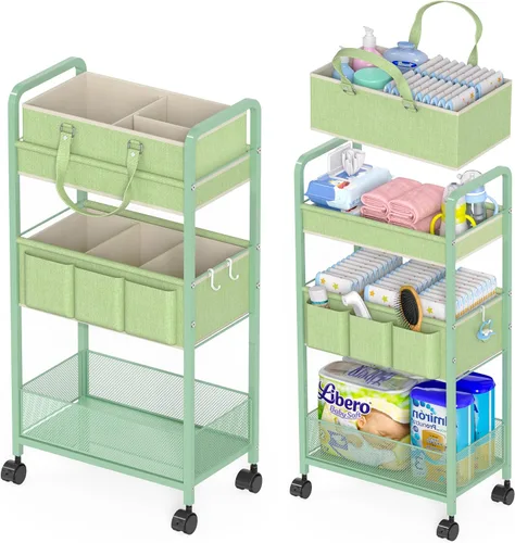 Miniatura 12 de LIDTOP Carrito de pañales 2 en 1 y carrito de pañales rodante de 3 niveles, carrito organizador de pañales con divisores, carrito móvil de metal