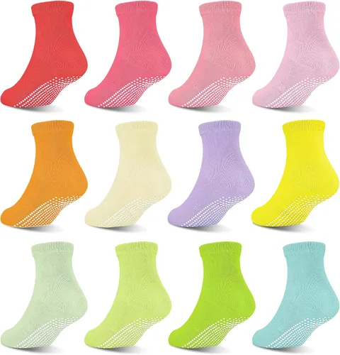 GRPSKCOS 12 pares de calcetines antideslizantes para niñas de 1 a 7 años