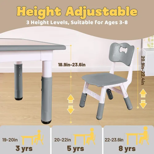 Miniatura 3 de FUNLIO - Juego de mesa y 4 sillas para niños, mesa y sillas ajustables en altura para niños de 3 a 8 años, mesa fácil de limpiar para manualidades