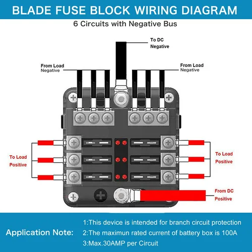 Miniatura 5 de Bloque de fusibles de 6 vías, fusible de cuchilla de 12V, 6 circuitos ATC/ATO, soporte para caja de fusibles impermeable con indicador LED, cubierta