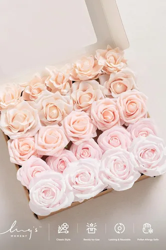 Miniatura 4 de Ling's moment Flores artificiales, rosas de seda falsas, combo de Gardenia de espuma sintética para bricolaje, ramos de boda, centros de mesa