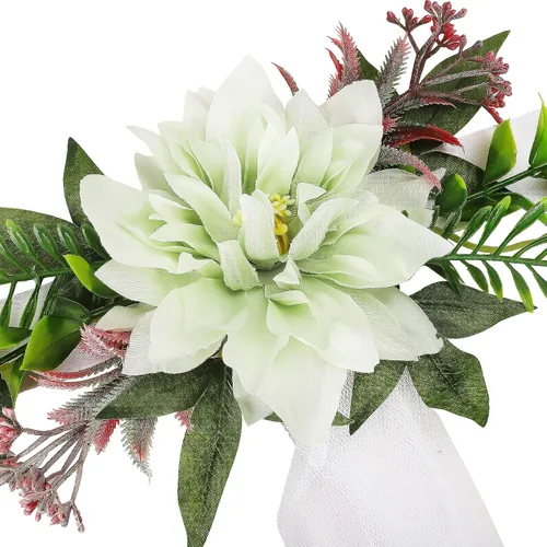 Miniatura 3 de Juego de 6 decoraciones para sillas de pasillo de boda, flores artificiales con cintas, sillas, respaldo de banco, arreglo floral para decoración