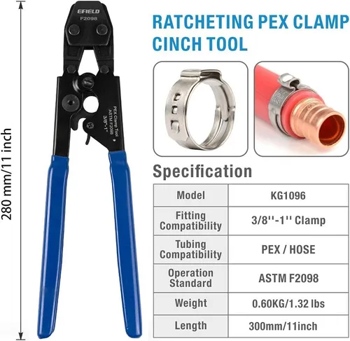 Miniatura 3 de EFIELD Herramienta de pinza de crimpado Pex para 3/8 pulgadas con calibre Go/No-Go - Abrazaderas de acero inoxidable de 1 pulgada cumplen
