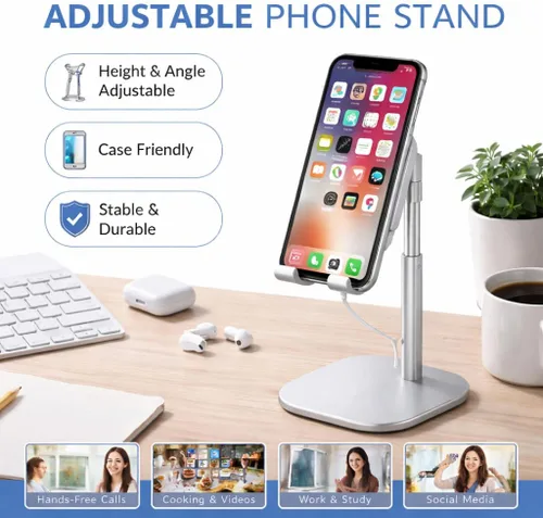 Miniatura 5 de Mizi Soporte para teléfono celular, ángulo y altura ajustable, soporte de teléfono de escritorio compatible con iPhone 17/16/15 Pro Max, Samsung