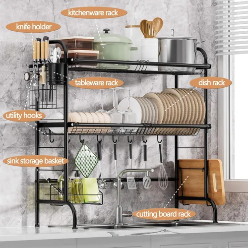 Miniatura 2 de MOUKABAL Escurridor de platos de metal para fregadero, escurridor de cocina y mostrador de almacenamiento, organizador de cocina para fregadero