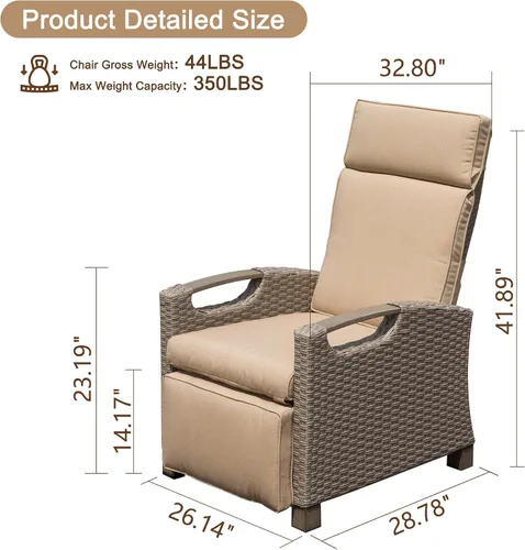 Miniatura 2 de Domi - Silla reclinable para exteriores, sillón reclinable de patio con mimbre tejido a mano, mesa abatible con respaldo de empuje, ángulo