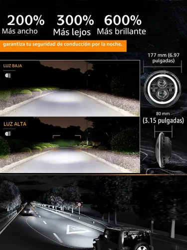 Miniatura 4 de UNI-SHINE J003T - Par de faros delanteros led de 7 pulgadas, color ámbar y blanco, ojos de ángel, homologado por DOT y E-Mark, haz de luz alta