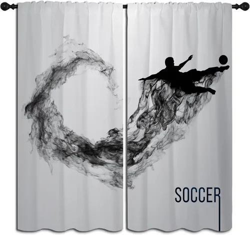 Miniatura 13 de Cortinas opacas deportivas para niños y niñas, decoración de oscurecimiento de habitación, arte abstracto de jugador de fútbol americano, silueta