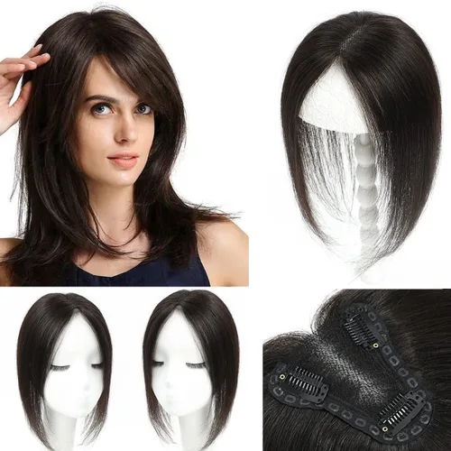 Miniatura 29 de Aimeolyn Toppers de cabello para mujer, cabello humano real, sin flequillo, extensiones de cabello superior para adelgazar, base de encaje Haisr