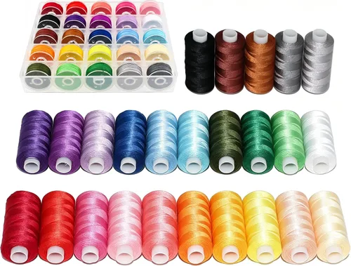 Kit de hilo de coser de 50 piezas, 25 colores, 400 yardas/carrete con bobinas preenrolladas a juego, hilo de poliéster para máquinas de coser