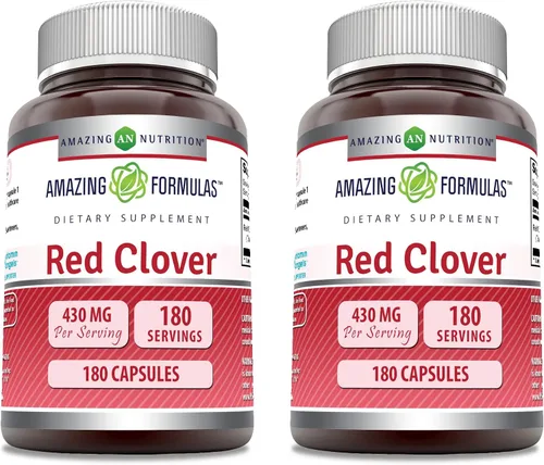 Amazing Formulas - Suplemento de trébol rojo, 430 mg por porción, 180 cápsulas, sin OMG, sin gluten, fabricado en Estados Unidos, paquete de 2