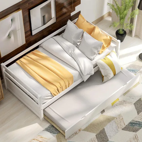 Miniatura 4 de SOFTSEA Sofá cama de tamaño individual con nido, marco de sofá cama de madera maciza con nido extraíble, sofá cama doble capitán, soporte