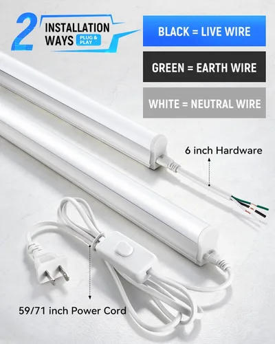 Miniatura 4 de Paquete de 6 lámparas LED T5 integradas de 4 pies, 6500 K, 20 W, 2300 lm (blanco superbrillante) LED enlazable, luz de tienda LED para techo