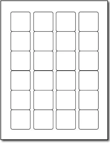Etiquetas adhesivas blancas, cuadradas de 1.5 pulgadas, 24 por página, acabado mate, imprimibles con inyección de tinta/láser (25 hojas)