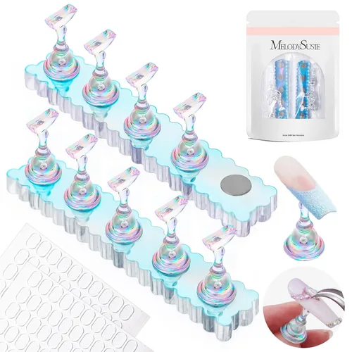 MelodySusie Soporte de uñas para prensa, 2 juegos de base magnética acrílica azul para pintura con masilla adhesiva reutilizable para el hogar,
