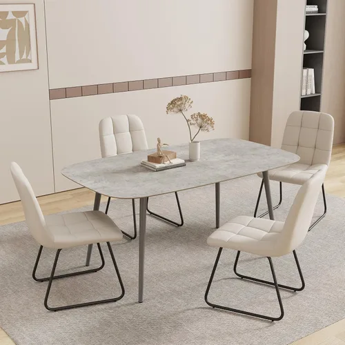 Miniatura 49 de HIPIHOM Mesa de comedor moderna de granja de 47.2 pulgadas, mesa de comedor rectangular de madera con patas de metal para 4 personas para comedor