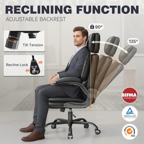 Miniatura 5 de Silla ergonómica de oficina ejecutiva, silla de computadora con reposacabezas ajustable, silla de escritorio de piel sintética, silla giratoria
