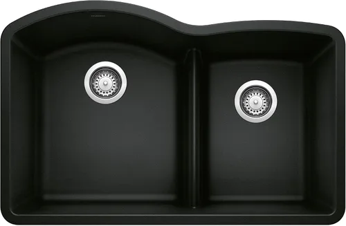 Miniatura 9 de BLANCO 443102 Diamond 60/40 Fregadero de cocina con doble tazón de división baja, 32 pulgadas de largo x 21 pulgadas de ancho, color gris volcán