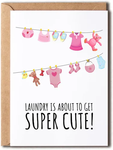 EdgarGifts Laundry Is About To Get Super Cute - Bonita tarjeta de felicitación para bebé, adorable tarjeta de baby shower para niña, ropa sucia