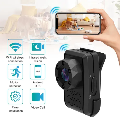 Miniatura 3 de Mini cámara inalámbrica con cámaras de vigilancia pequeñas de 1080P, clip trasero, grabadora de video portátil con visión nocturna por infrarrojos