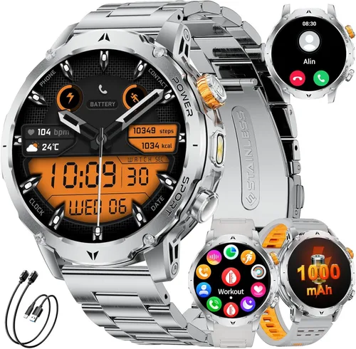 Miniatura 10 de LIGE Relojes inteligentes militares para hombres (3 bandas), batería de 1000 mAh, reloj inteligente de pantalla grande HD de 1.7 pulgadas