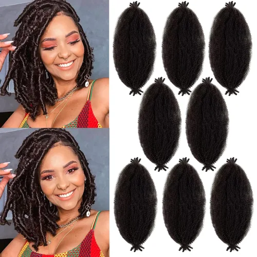 Miniatura 13 de Cabello Afro Twist Elástico de 16 pulgadas, Cabello Kinky para Trenzar, Cabello Marley Twist para Crochet 2# Pre Esponjado, Cabello Spring Twists