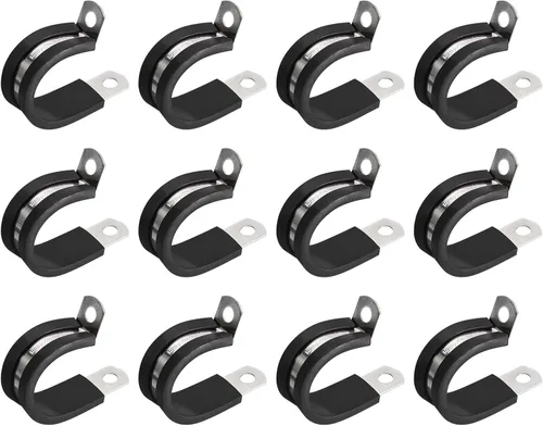 Miniatura 7 de uxcell Abrazadera de cable de 1/2 pulgada (0.472 in) de acero inoxidable 304 Abrazadera aislada acolchada de goma de acero inoxidable en forma de R