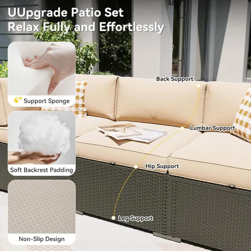 Miniatura 2 de Aoxun Juego de muebles de patio, 7 piezas de sofás seccionales para exteriores con funda impermeable, mimbre de ratán para exteriores, juego