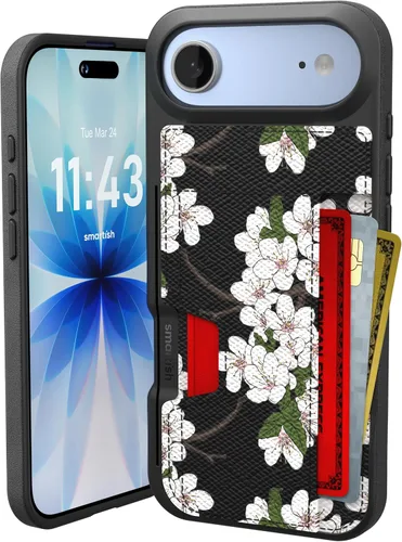 Miniatura 8 de Smartish Funda tipo cartera para iPhone 13 Pro – Wallet Slayer Vol. 2 [delgada + protectora] tarjetero con función atril - Azul sobre verde Blues