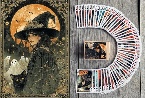 Miniatura 9 de Cartas góticas de Halloween (baraja de póquer 54 cartas todas diferentes) Brujas góticas en Halloween Noche Thriller Halloween Carteles
