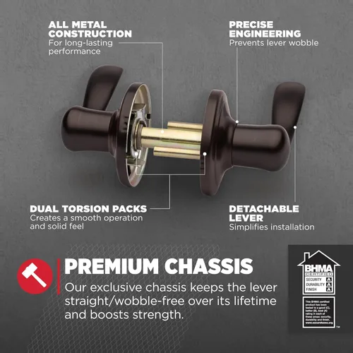 Miniatura 3 de Kwikset Tustin Manija de Puerta de Paso Interior, Palanca para Puertas de Armario y Pasillo, Palanca de Manija Reversible Sin Bloqueo, Bronce Bronce
