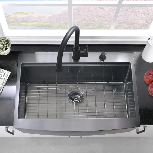 Miniatura 4 de Fregadero In-Hovheir de 33 pulgadas de acero inoxidable negro de 33 x 22 pulgadas, fregadero de cocina de granja con delantal, fregadero de cocina