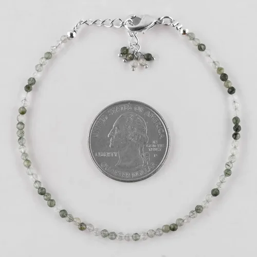 Miniatura 35 de Natural Gemstone Micro Round Beads Dainty Choker Bangle Bracelet, Handmade Jewelry for Women, Healing Chakra Crystals Silver Plated Chain 8 inch