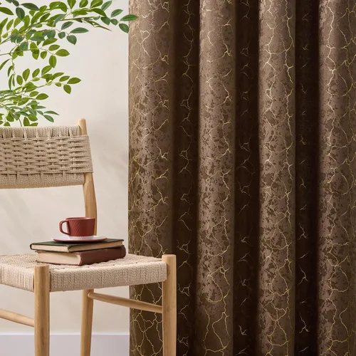 Miniatura 13 de Cortinas marrones y doradas de 63 pulgadas de largo, 2 paneles de cortinas geométricas para oscurecer la habitación, cortinas con ojales, estampado
