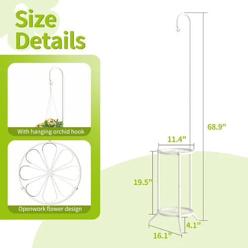 Miniatura 7 de BMOSU - Soporte para plantas con ganchos para interiores y exteriores, soporte alto de metal resistente de 3 niveles para patio, jardín, balcón