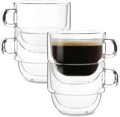 Miniatura 8 de BTaT- Tazas de café apilables de doble pared, 2 onzas, juego de 6, tazas de café Demitasse transparentes, tazas de café con aislamiento de doble