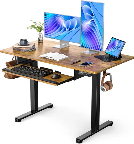 Miniatura 12 de ErGear Escritorio eléctrico de pie con bandeja para teclado, escritorio de altura ajustable de 44 x 24 pulgadas, escritorio de pie para oficina