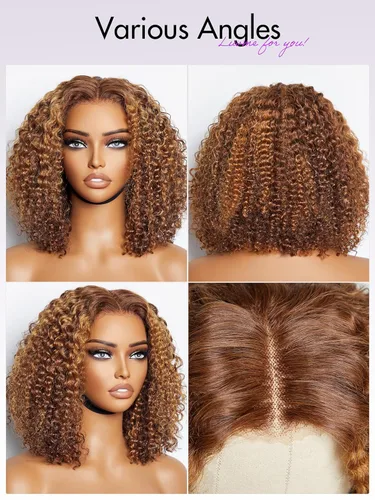 Miniatura 7 de LUVME HAIR Pelucas de cabello humano rizado marrón de 12 pulgadas, sin pegamento, precortada, con encaje frontal, prearrancado, 4/30, mezcla