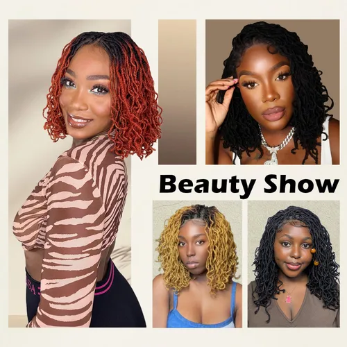 Miniatura 5 de SOKU Peluca de Encaje Frontal con Locs Falsos Cortos y Rizados de 12 Pulgadas Negro Natural 4x4 Espacio de Separación Grande Pelucas de Rastas