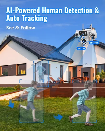 Miniatura 5 de Cámara inalámbrica para exteriores, 4 vistas de lente en una pantalla, imagen HD 2K de 8 MP (4 x 2 MP), monitoreo PTZ de 360°, detección humana AI
