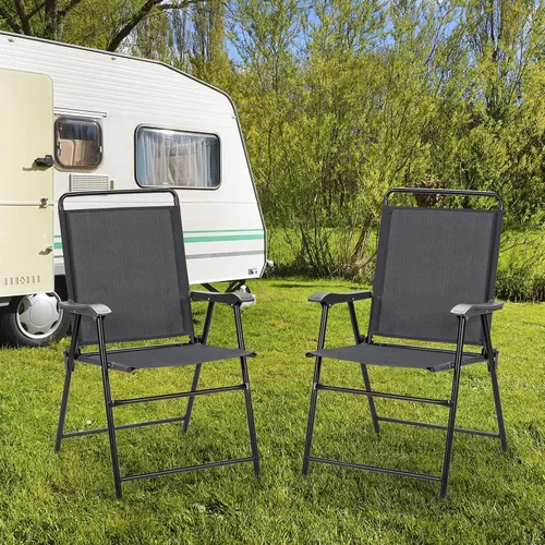 Miniatura 4 de S AFSTAR Juego de 4 sillas de patio plegables para exteriores, con reposabrazos curvados y respaldo alto, ideal para jardín, campamento, patio