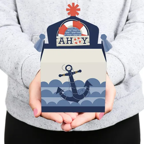 Miniatura 7 de Big Dot of Happiness Ahoy - Caja náutica para regalos de fiesta, baby shower o fiesta de cumpleaños, cajas a dos aguas, juego de 12