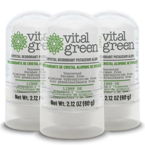 Vital Green Thai Crystal - Desodorante mineral sin perfume para hombres, mujeres y atletas, 2.12 oz / 60 g (3 unidades)