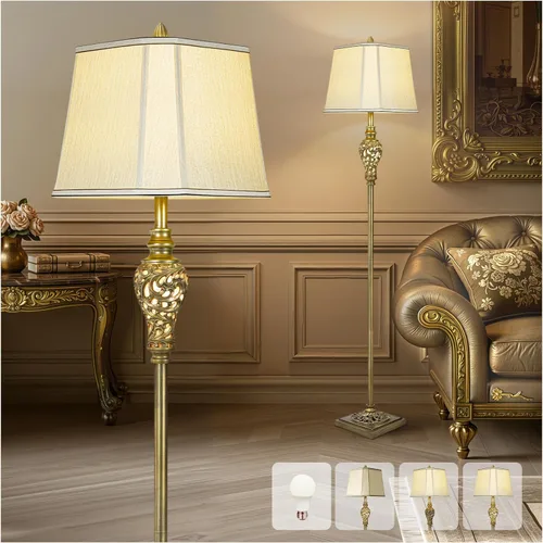 Miniatura 10 de LuxSight Collection Lámpara de pie rústica de 65 pulgadas de alto con pantalla de tela de lino de esquina de corte de luz nocturna, lámpara de pie