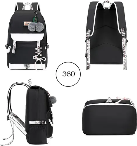 Miniatura 3 de Mochila Asge escolar, informal, para libros, de uso diario, para niña, negro 2), ASGE-BB-03