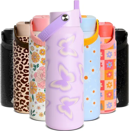 Miniatura 17 de Elemental Botella de agua aislada de 24 onzas con popote, botellas de agua con núcleo de acero inoxidable 100% a prueba de fugas para viajes, Beige
