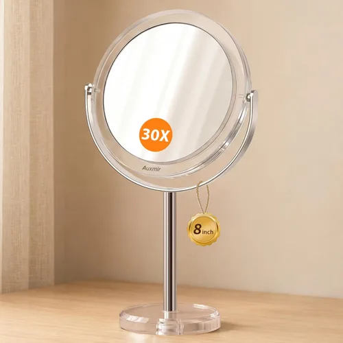 Miniatura 9 de Auxmir Espejo de aumento 1X/20X, espejo de maquillaje de doble cara con soporte, espejo de mesa de tocador con pinzas, rotación de 360° portátil
