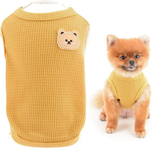 Miniatura 8 de SMALLLEE_LUCKY_STORE Camiseta sin mangas de punto gofre con bonito oso para cachorros, para perros pequeños, gatos, niños y niñas, camiseta