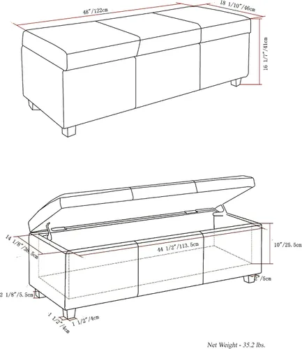 Miniatura 2 de Otomana rectangular de almacenamiento de cuero sintético Simpli Home Avalon., Poliuretano, Azul